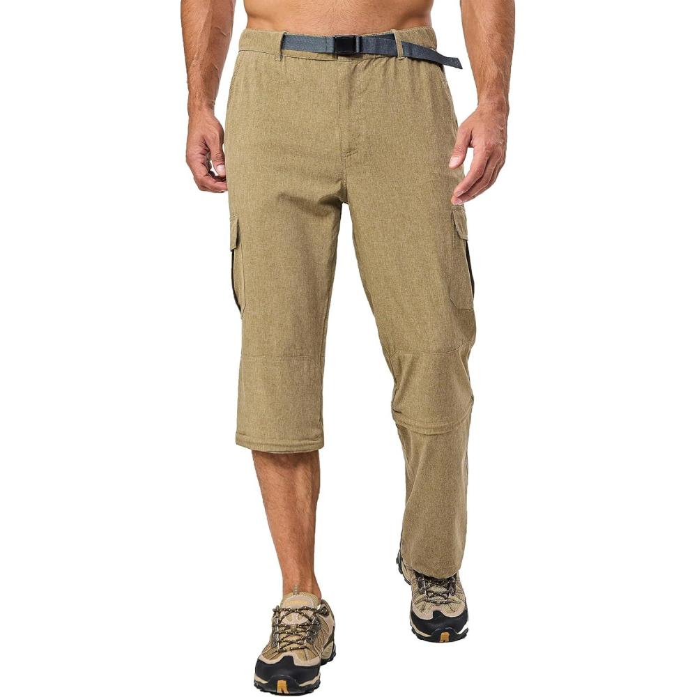 imageLittle Donkey Andy Mens Convertible Hiking Pants with Belt Lightweight ZipOff Quick Dry Tactical Cargo PantsKhaki