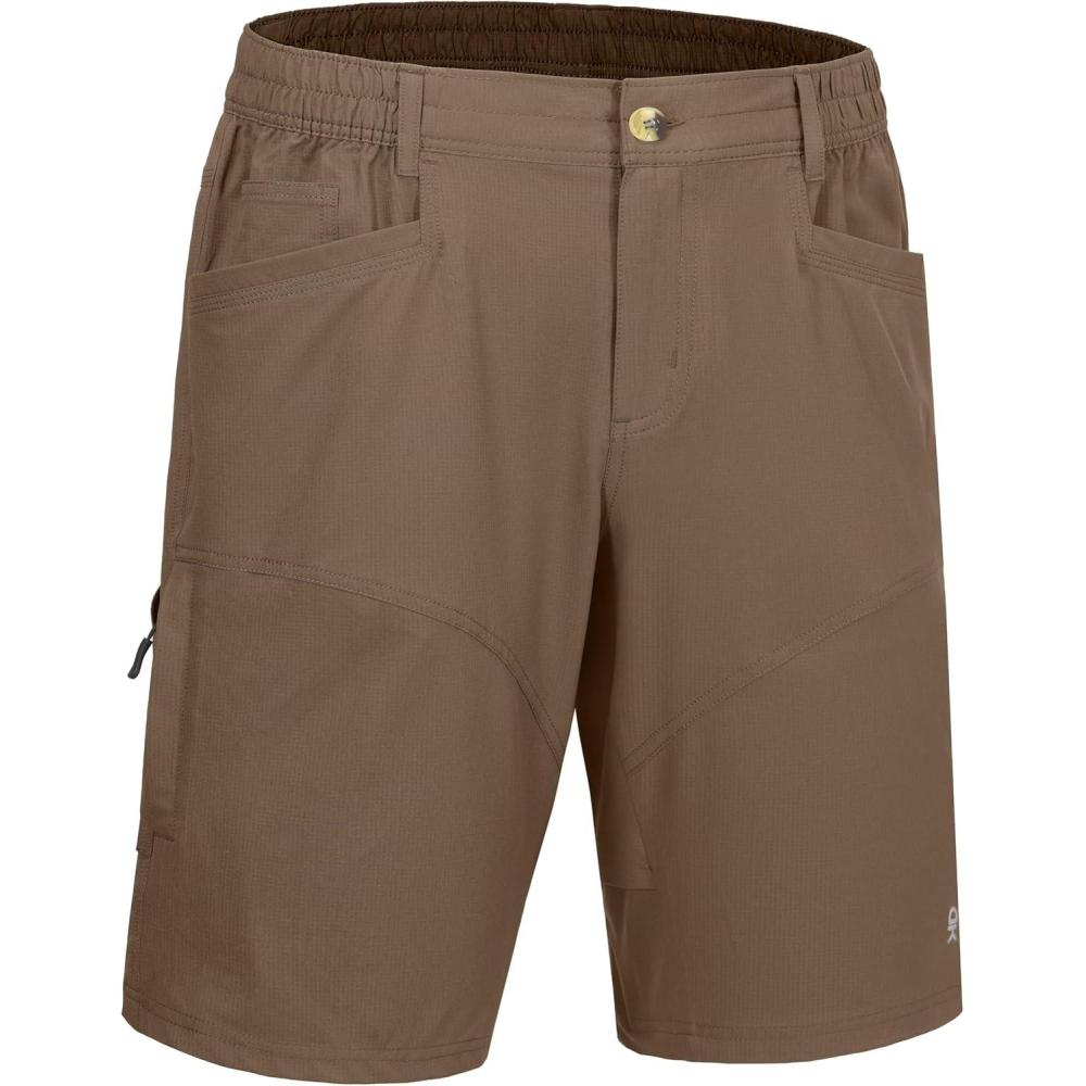 imageLittle Donkey Andy Mens Hiking Cargo Shorts Quick Dry Waterproof Lightweight Golf Shorts Stretch Casual Short with 9 PocketsBrown