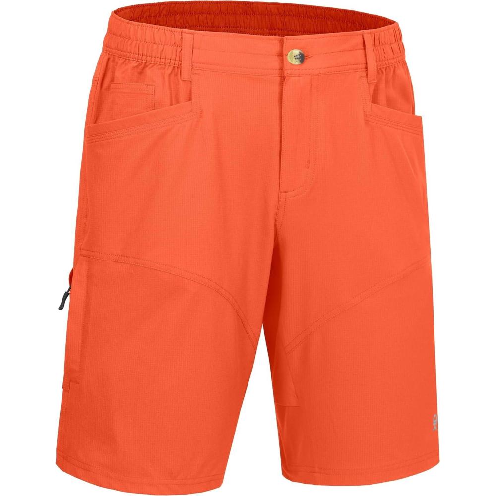 imageLittle Donkey Andy Mens Hiking Cargo Shorts Quick Dry Waterproof Lightweight Golf Shorts Stretch Casual Short with 9 PocketsVermillion Orange