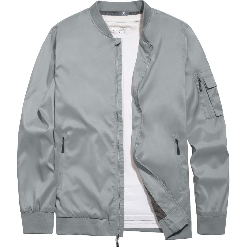 imageLittle Donkey Andy Mens Lightweight Bomber Jacket Causal Fashion Flight Windbreaker Fall Spring Outdoor CoatGrey