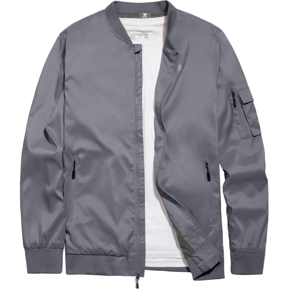 imageLittle Donkey Andy Mens Lightweight Bomber Jacket Causal Fashion Flight Windbreaker Fall Spring Outdoor CoatGrey B