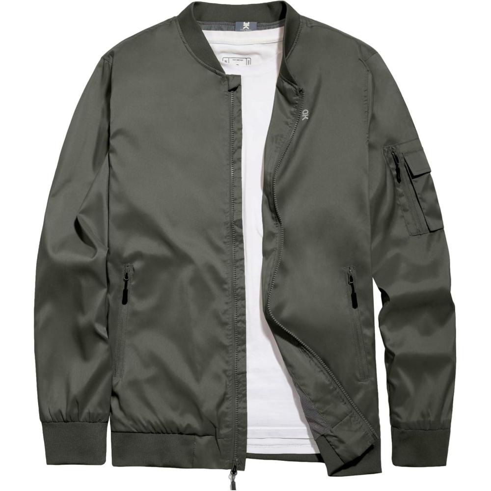 imageLittle Donkey Andy Mens Lightweight Bomber Jacket Causal Fashion Flight Windbreaker Fall Spring Outdoor CoatOlive Branch