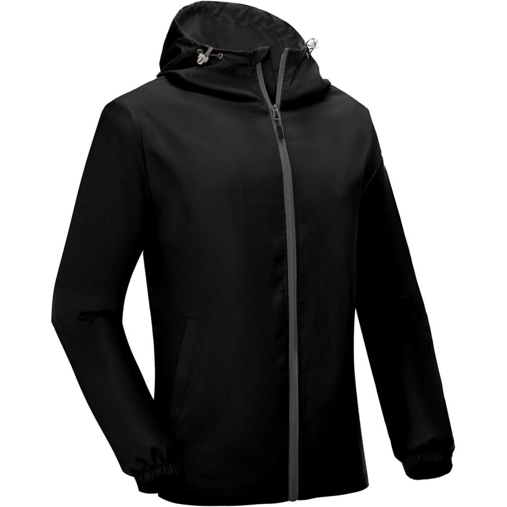 imageLittle Donkey Andy Mens Lightweight Breathable Windbreaker Golf Jacket UPF50 Windproof Outdoor Running CoatHoodieblack