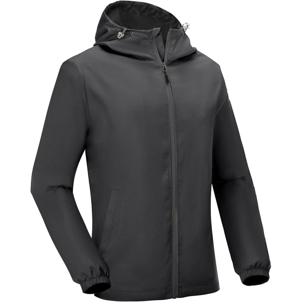imageLittle Donkey Andy Mens Lightweight Breathable Windbreaker Golf Jacket UPF50 Windproof Outdoor Running CoatHoodiegrey