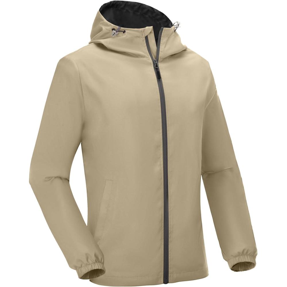 imageLittle Donkey Andy Mens Lightweight Breathable Windbreaker Golf Jacket UPF50 Windproof Outdoor Running CoatHoodiekhaki
