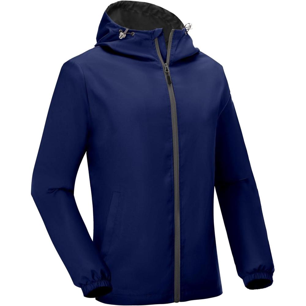 imageLittle Donkey Andy Mens Lightweight Breathable Windbreaker Golf Jacket UPF50 Windproof Outdoor Running CoatHoodienavy