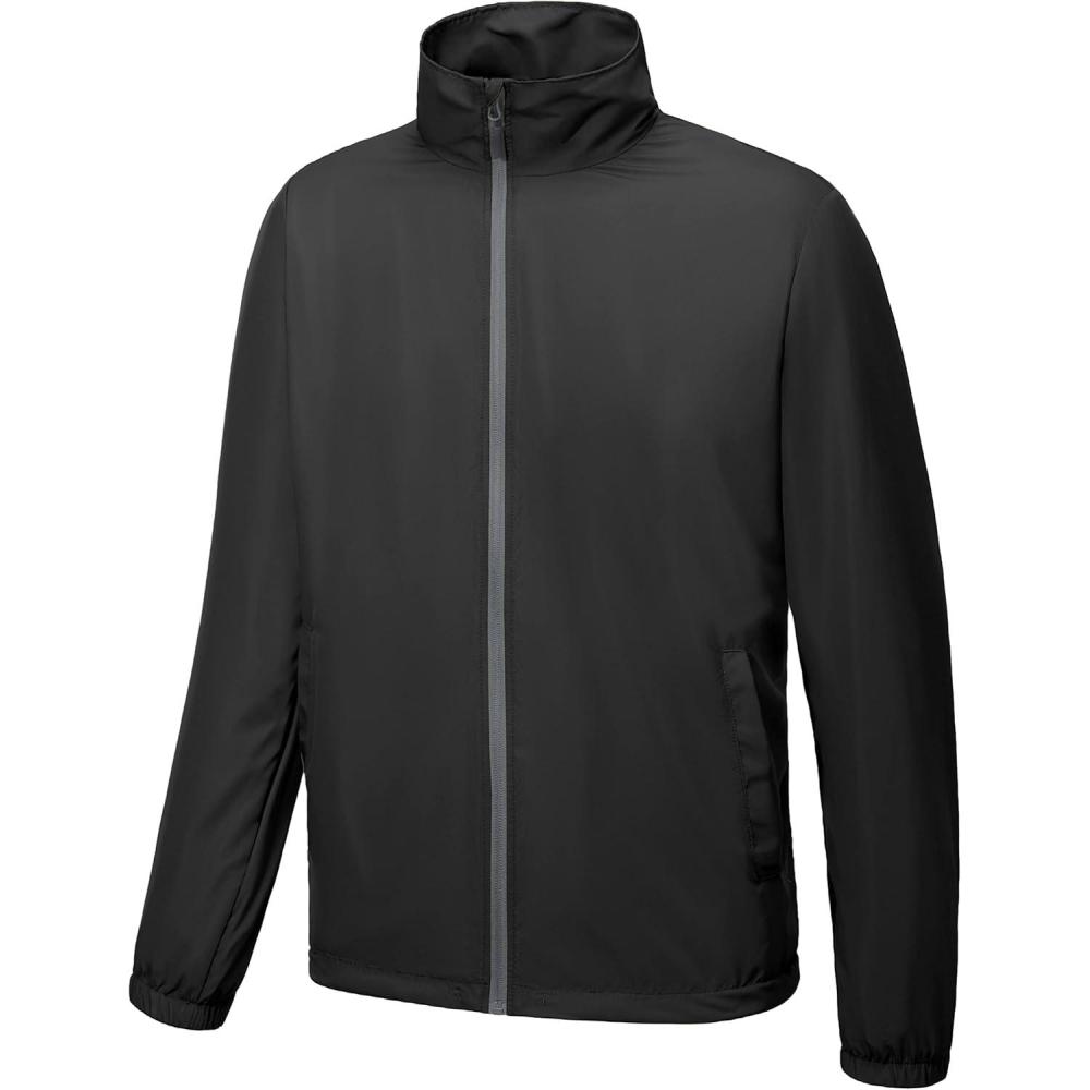 imageLittle Donkey Andy Mens Lightweight Breathable Windbreaker Golf Jacket UPF50 Windproof Outdoor Running CoatStand Collarblack