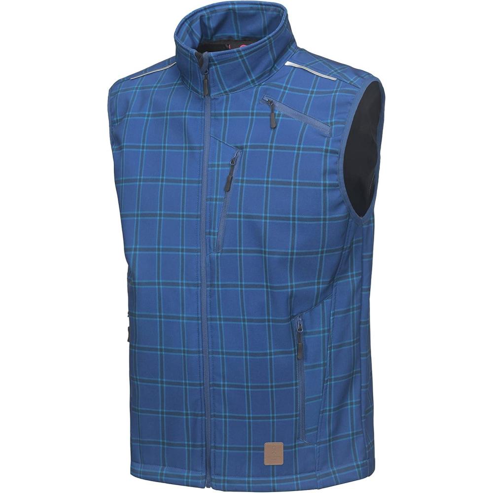imageLittle Donkey Andy Mens Lightweight Fleece Lined Softshell Vest Windproof Sleeveless Jacket for Hiking Travel GolfBlue Plaid