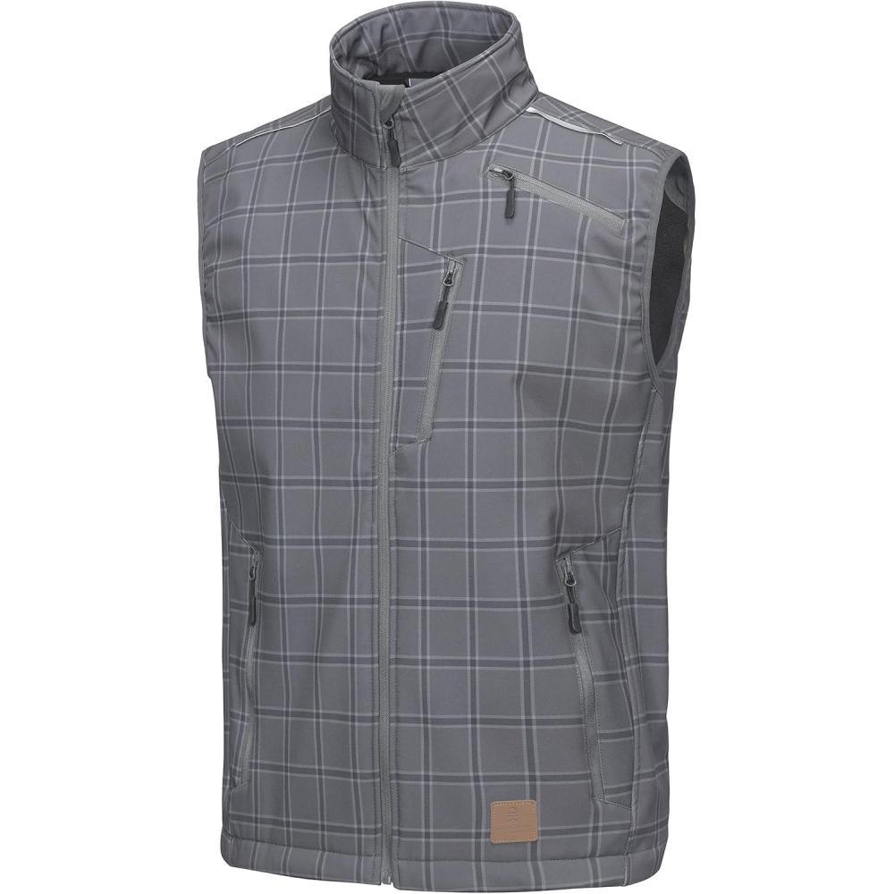 imageLittle Donkey Andy Mens Lightweight Fleece Lined Softshell Vest Windproof Sleeveless Jacket for Hiking Travel GolfGray Plaid