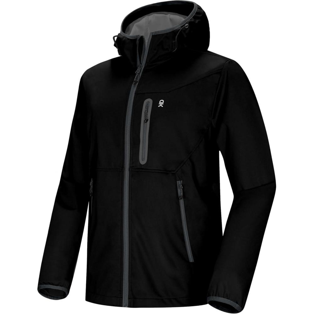 imageLittle Donkey Andy Mens Lightweight Hooded Softshell Jacket for Running Travel Hiking Windproof Outerwear Water RepellentBlack