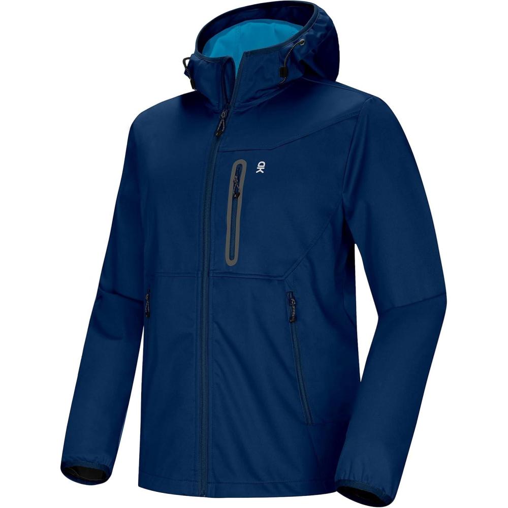 imageLittle Donkey Andy Mens Lightweight Hooded Softshell Jacket for Running Travel Hiking Windproof Outerwear Water RepellentDark Blue