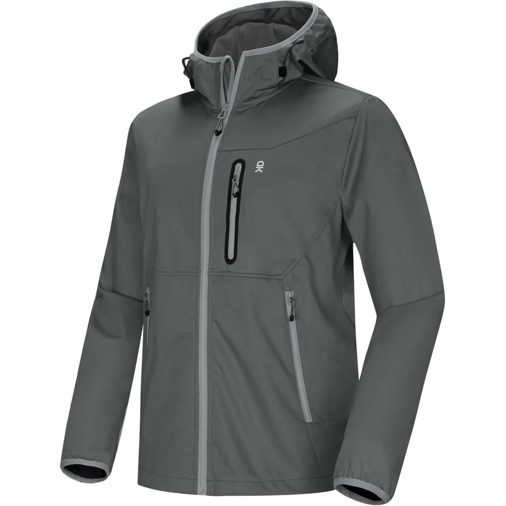imageLittle Donkey Andy Mens Lightweight Hooded Softshell Jacket for Running Travel Hiking Windproof Outerwear Water RepellentGray