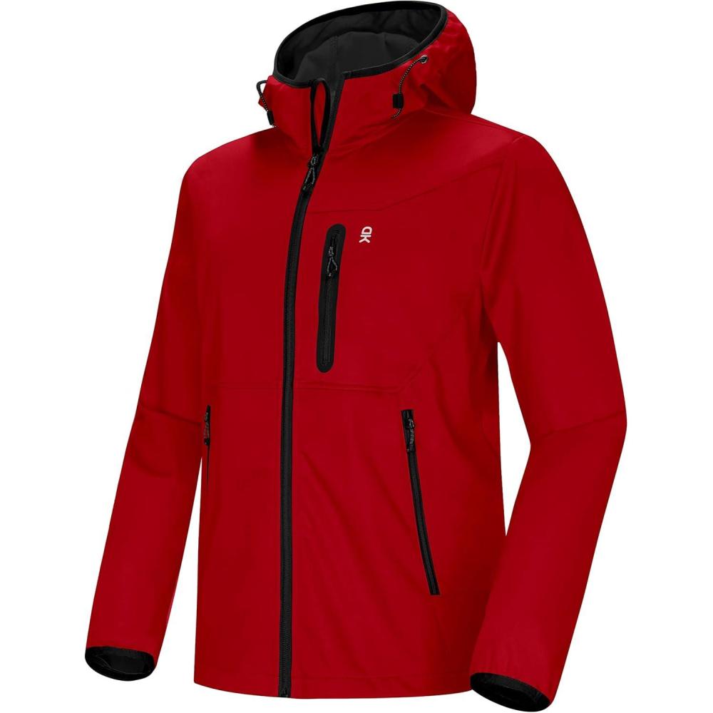imageLittle Donkey Andy Mens Lightweight Hooded Softshell Jacket for Running Travel Hiking Windproof Outerwear Water RepellentRed