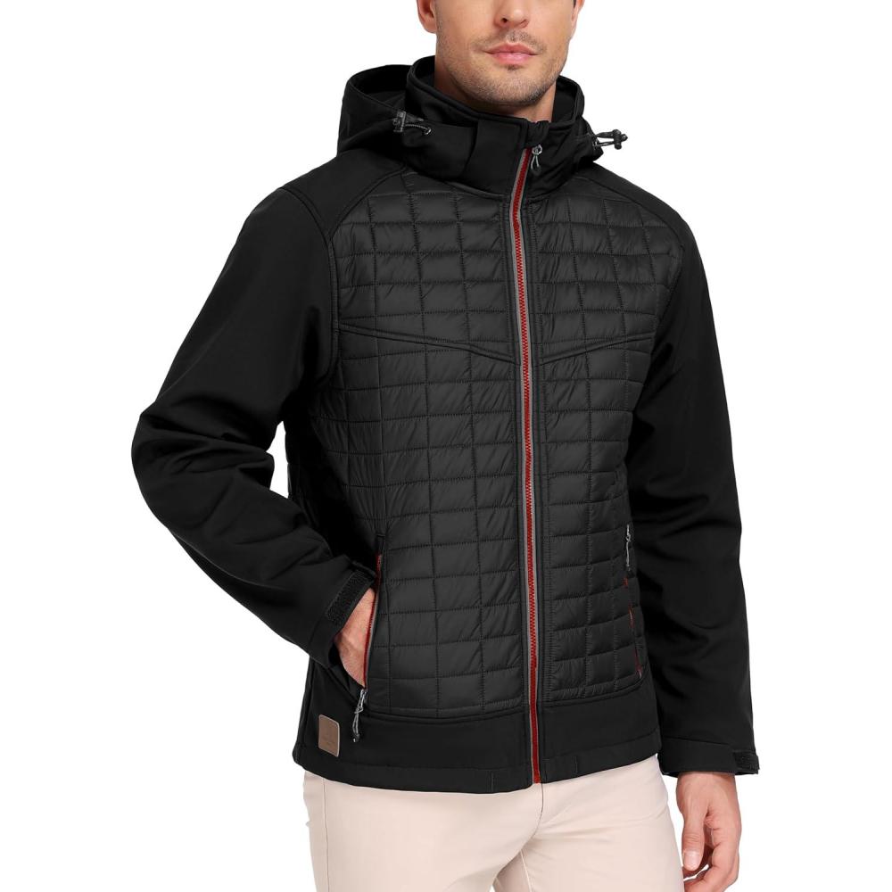 imageLittle Donkey Andy Mens Lightweight Insulated Hybrid Jacket for Hiking Running Ski Thermal Warm with Removable HoodBlack