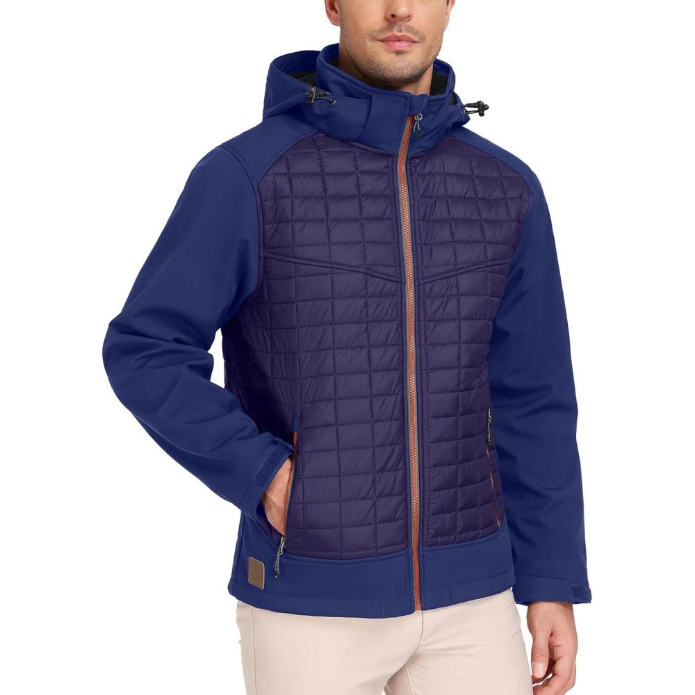 imageLittle Donkey Andy Mens Lightweight Insulated Hybrid Jacket for Hiking Running Ski Thermal Warm with Removable HoodDark Blue