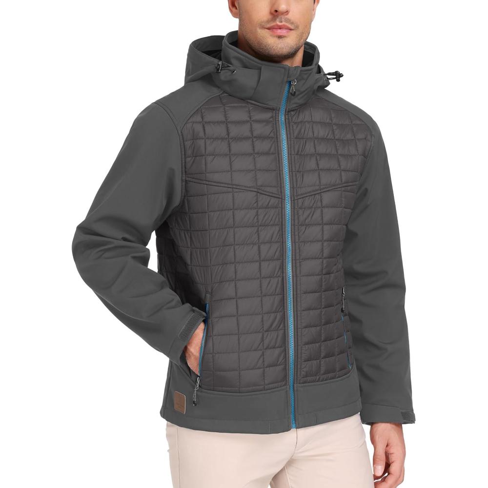 imageLittle Donkey Andy Mens Lightweight Insulated Hybrid Jacket for Hiking Running Ski Thermal Warm with Removable HoodGray