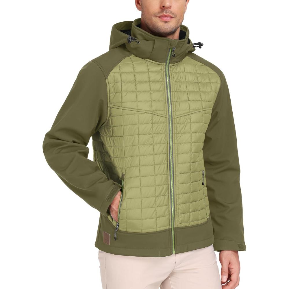 imageLittle Donkey Andy Mens Lightweight Insulated Hybrid Jacket for Hiking Running Ski Thermal Warm with Removable HoodGreen