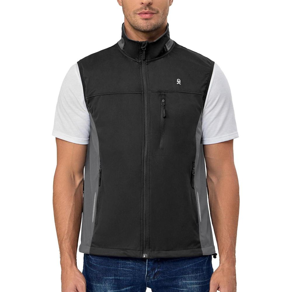 imageLittle Donkey Andy Mens Lightweight Softshell Vest Windproof Sleeveless Jacket for Running Hiking Cycling ReflctiveReflctive Black