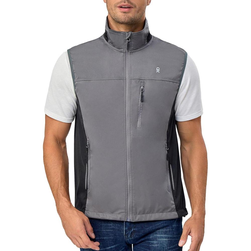 imageLittle Donkey Andy Mens Lightweight Softshell Vest Windproof Sleeveless Jacket for Running Hiking Cycling ReflctiveReflctive Grey