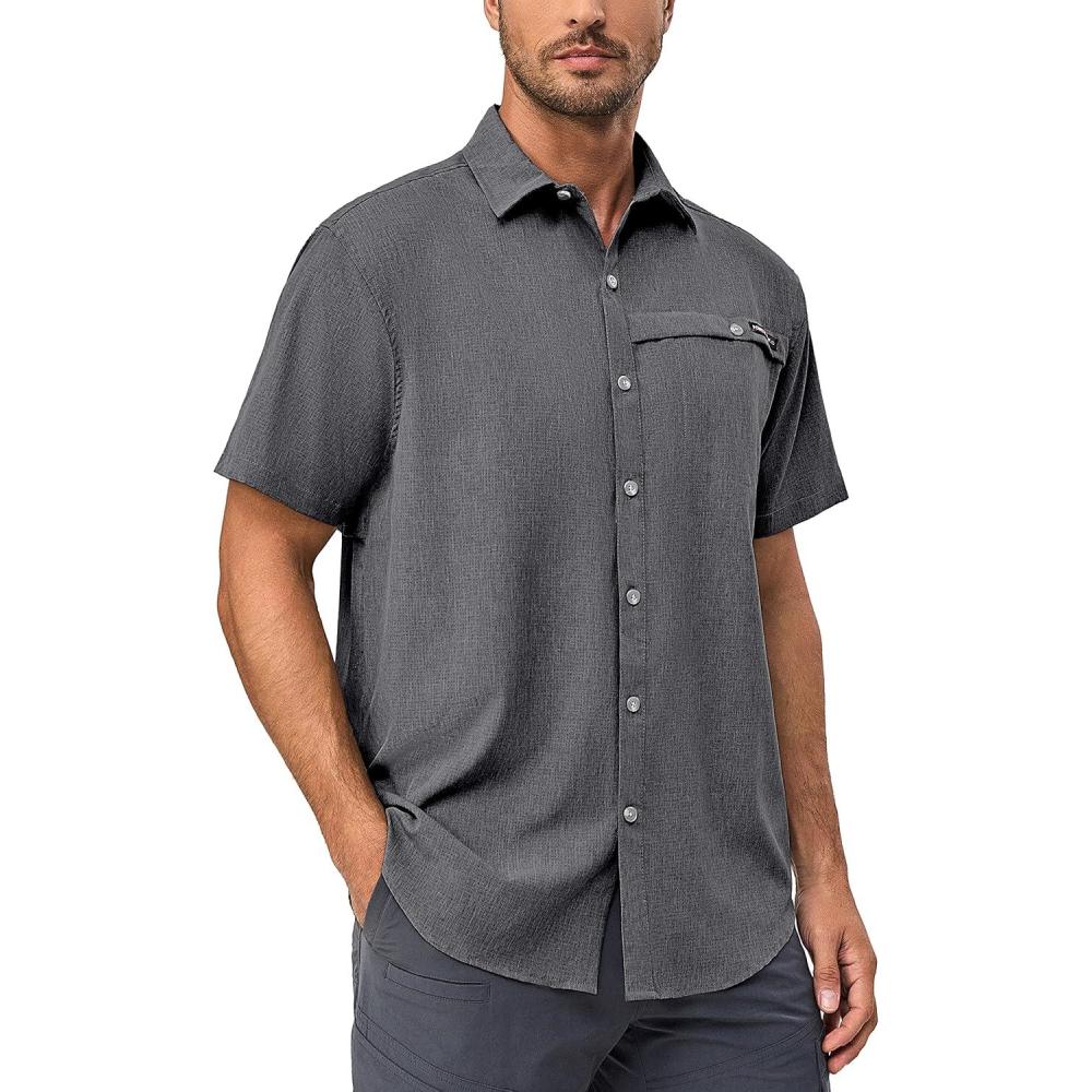 imageLittle Donkey Andy Mens Lightweight UPF 50 Short Sleeve Shirt Breathable Fishing Hiking Shirt AirHoles TechCarbon Heathershort