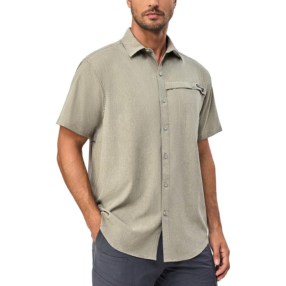 imageLittle Donkey Andy Mens Lightweight UPF 50 Short Sleeve Shirt Breathable Fishing Hiking Shirt AirHoles TechLaurel Oak Heathershort