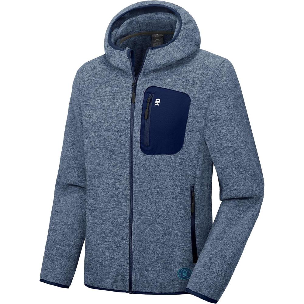 imageLittle Donkey Andy Mens Lightweight Warm Polar Fleece Running Jacket Hooded Full Zip Hiking Golf Casual JacketBlue Heather