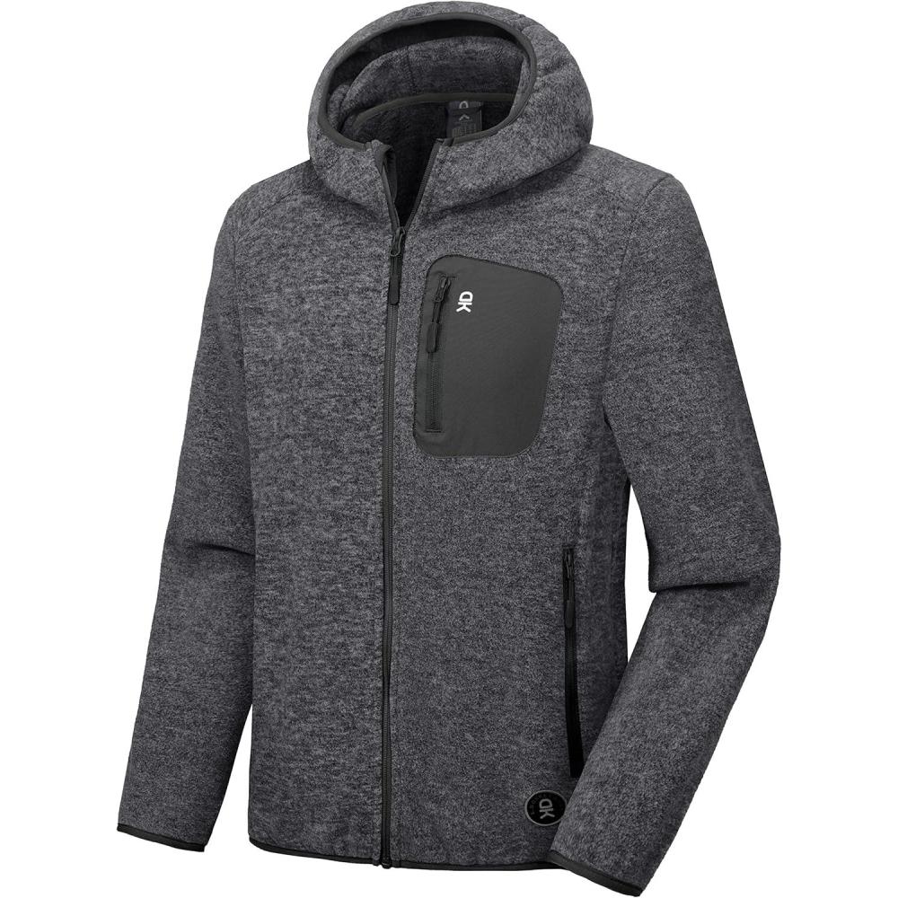 imageLittle Donkey Andy Mens Lightweight Warm Polar Fleece Running Jacket Hooded Full Zip Hiking Golf Casual JacketDeep Grey Heather