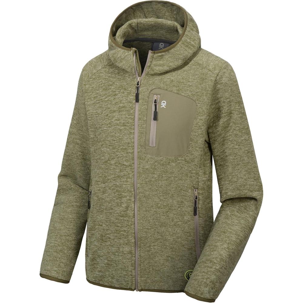 imageLittle Donkey Andy Mens Lightweight Warm Polar Fleece Running Jacket Hooded Full Zip Hiking Golf Casual JacketOlive Green Heather