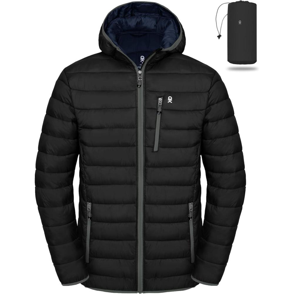 imageLittle Donkey Andy Mens Packable Puffer Jacket Lightweight Hooded Warm Winter Coat with Recycled Insulation S3XLPackableblack