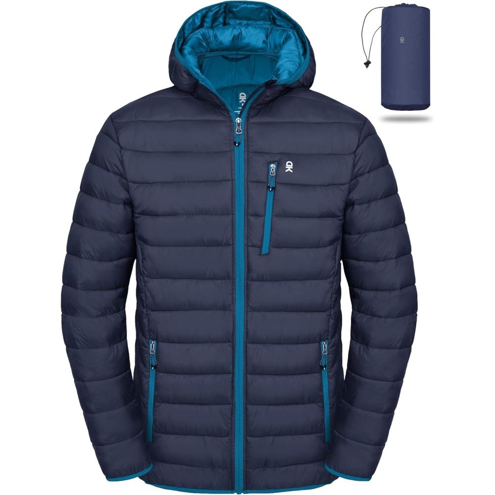 imageLittle Donkey Andy Mens Packable Puffer Jacket Lightweight Hooded Warm Winter Coat with Recycled Insulation S3XLPackabledeep Blue