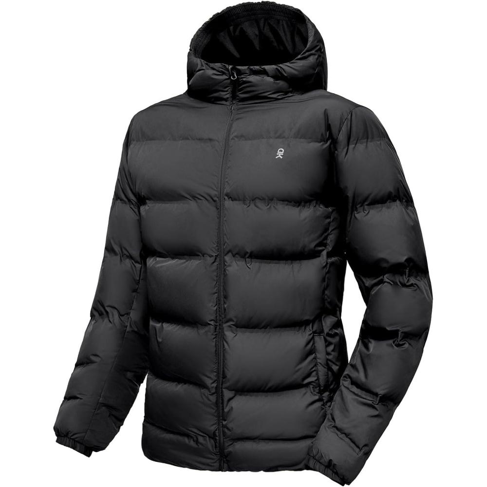 imageLittle Donkey Andy Mens Puffer Jacket Warm Winter Coat with Hood Lightweight Insulated Quilted Jacketss for Snow SkiBlack