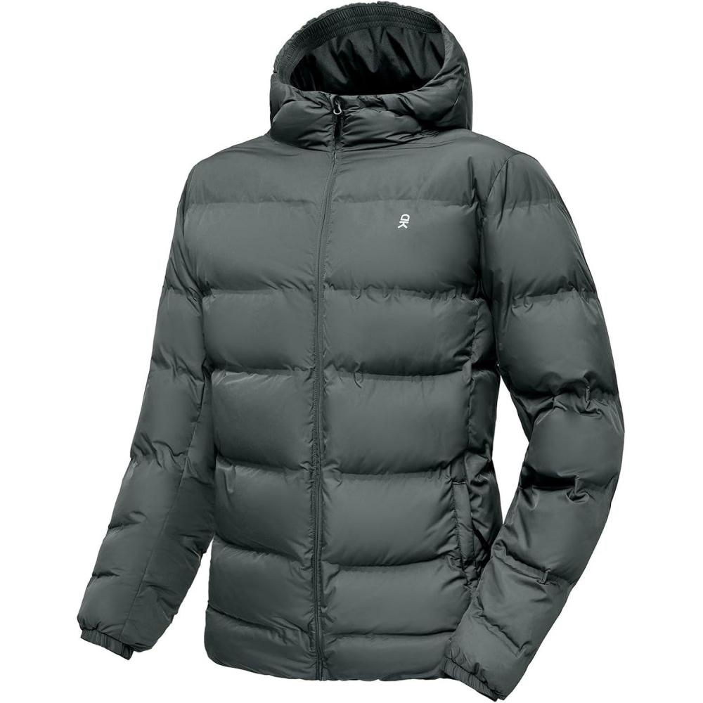 imageLittle Donkey Andy Mens Puffer Jacket Warm Winter Coat with Hood Lightweight Insulated Quilted Jacketss for Snow SkiGrey