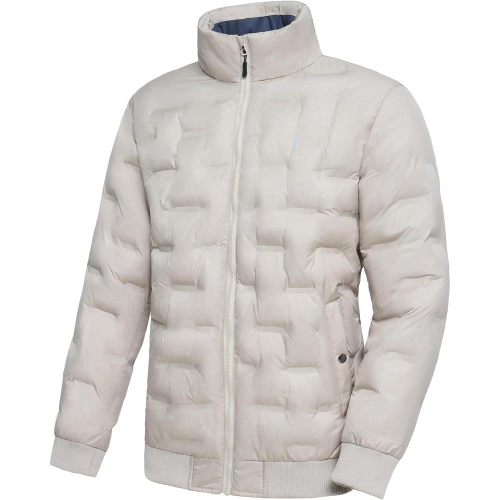 imageLittle Donkey Andy Mens Puffer Warm Jacket Windproof Winter Coat with Recycled InsulationKhaki