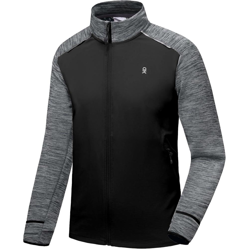 imageLittle Donkey Andy Mens Quick Dry Warm Lightweight Running Jacket Full Zip Thermal Hybrid Thumbholes Golf Track JacketBlack Heather