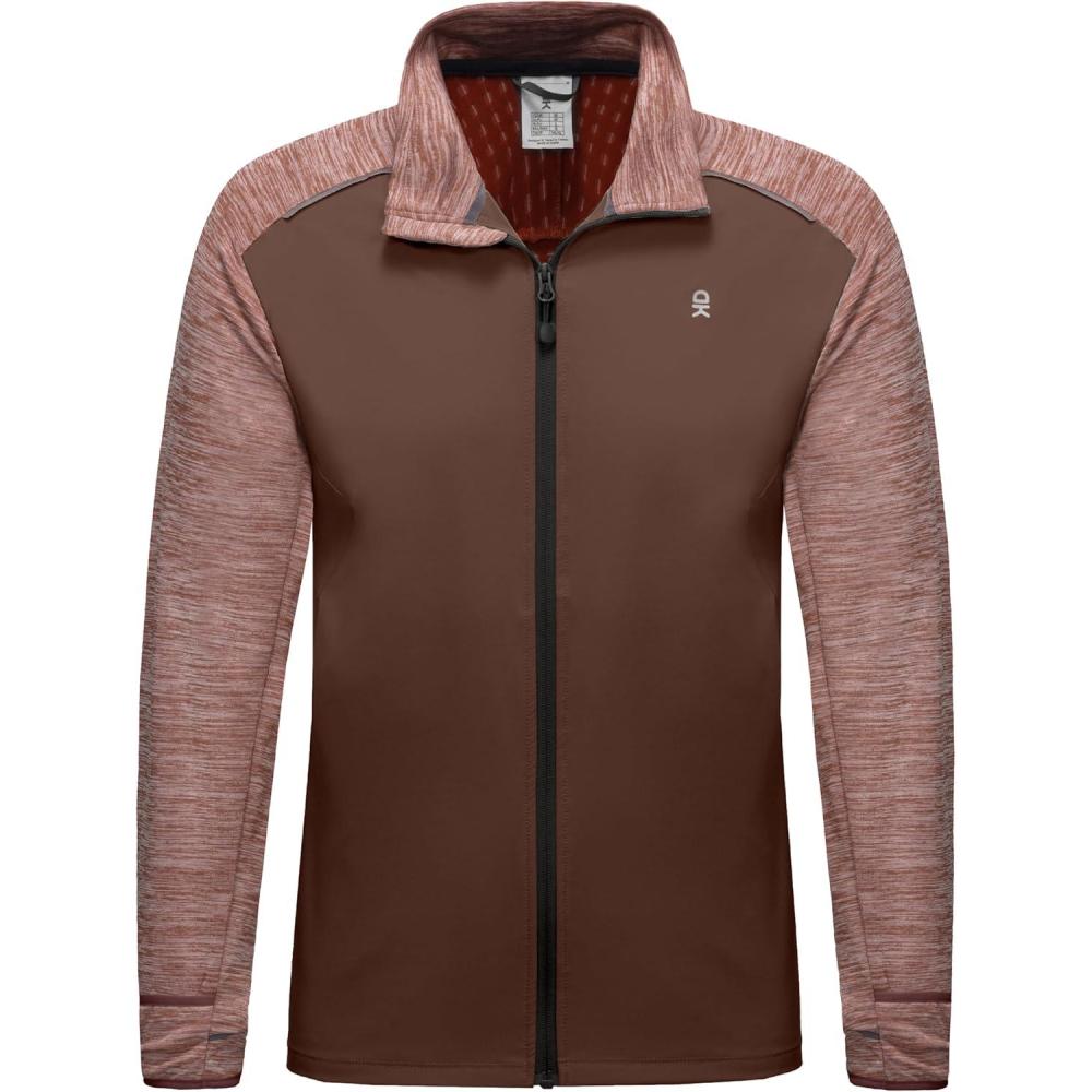 imageLittle Donkey Andy Mens Quick Dry Warm Lightweight Running Jacket Full Zip Thermal Hybrid Thumbholes Golf Track JacketDark BrownRed