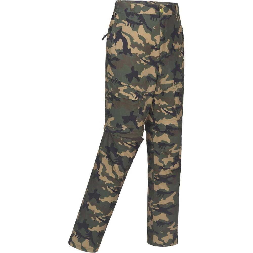 imageLittle Donkey Andy Mens Stretch Convertible Pants ZipOff QuickDry Hiking Pants UV Protection LightweightOne Zipoff Camo Green
