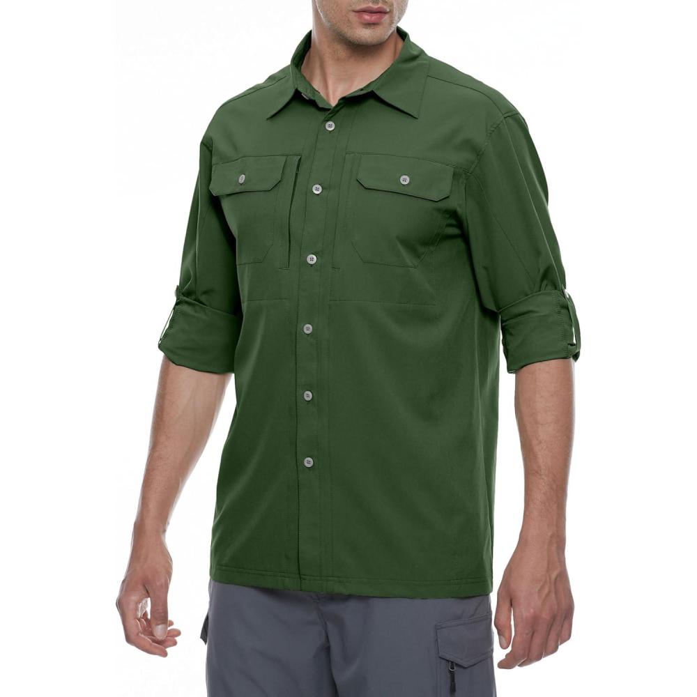imageLittle Donkey Andy Mens Stretch Quick Dry UPF50 Long Sleeve Shirt for Hiking Travel CampingA Army Green
