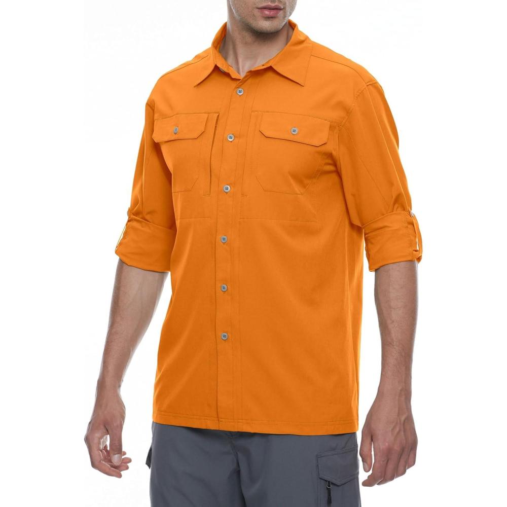 imageLittle Donkey Andy Mens Stretch Quick Dry UPF50 Long Sleeve Shirt for Hiking Travel CampingA Orange