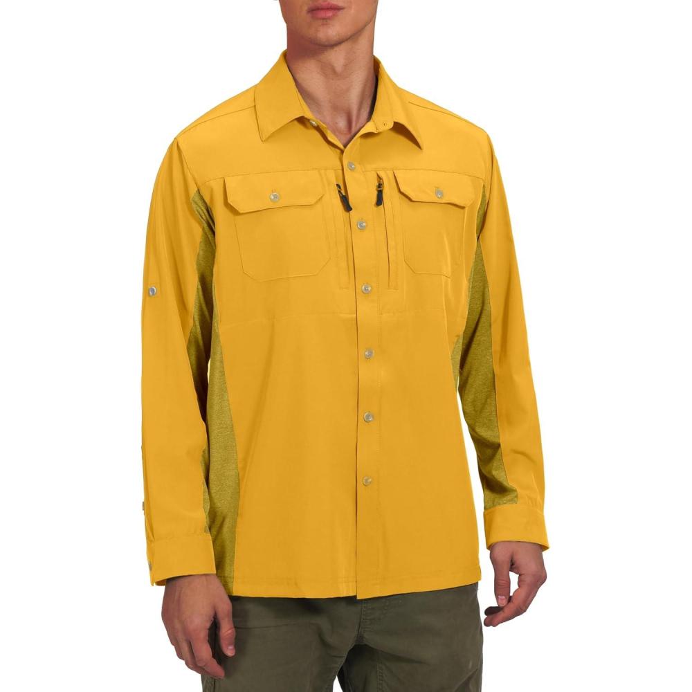imageLittle Donkey Andy Mens Stretch Quick Dry UPF50 Long Sleeve Shirt for Hiking Travel CampingUpgraded Yellow