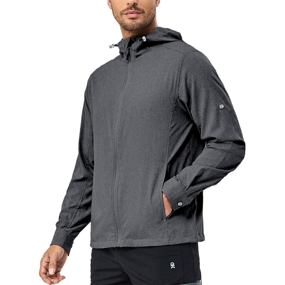 imageLittle Donkey Andy Mens UPF 50 Sun Protection Jacket Full Zip Lightweight Hoodie Summer Shirts for Hiking Fishing OutdoorGrey