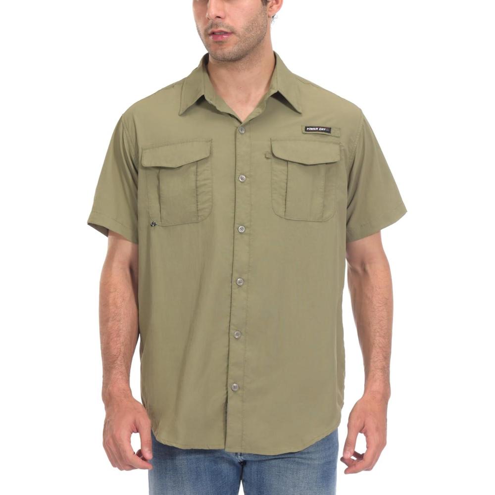 imageLittle Donkey Andy Mens UPF 50 UV Protection Shirt Short Sleeve Fishing Shirt Breathable and Fast Dry Taupe S