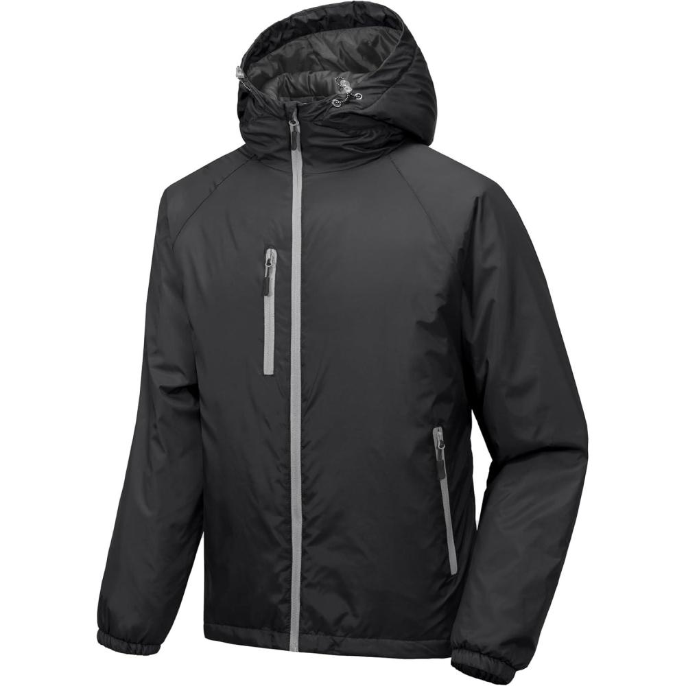 imageLittle Donkey Andy Mens Warm Recycle Insulated Jacket Hooded Lightweight Windproof Winter Coat Hiking TravelBlack