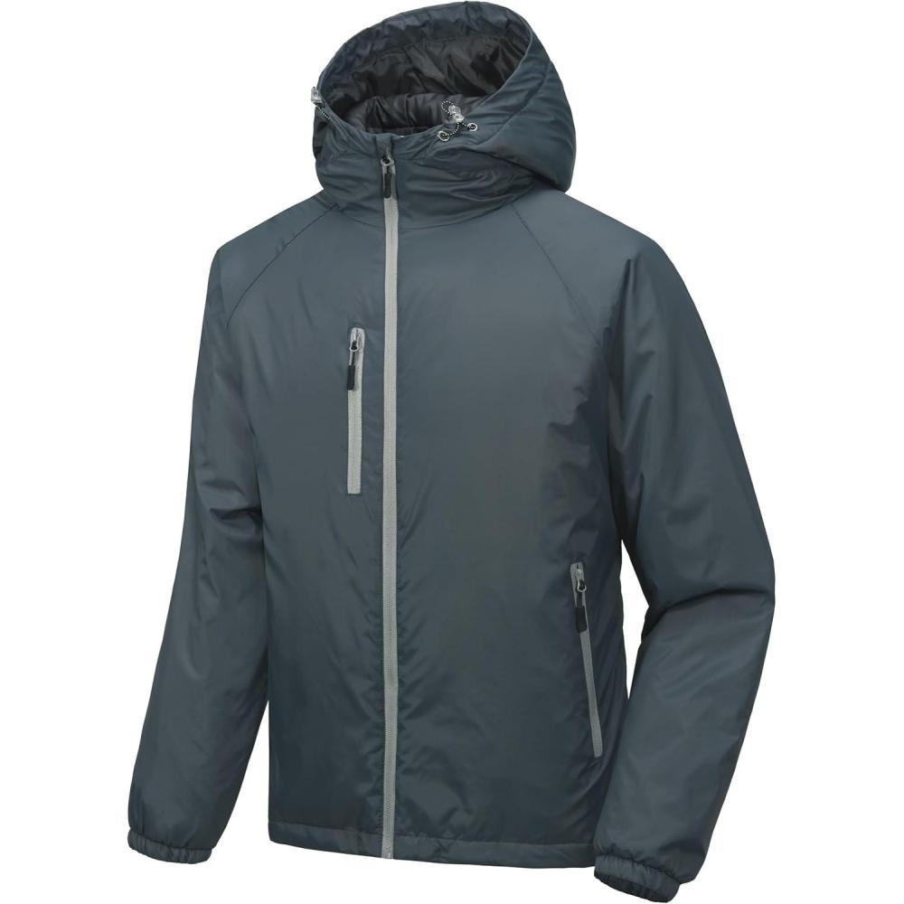 imageLittle Donkey Andy Mens Warm Recycle Insulated Jacket Hooded Lightweight Windproof Winter Coat Hiking TravelSteel Grey