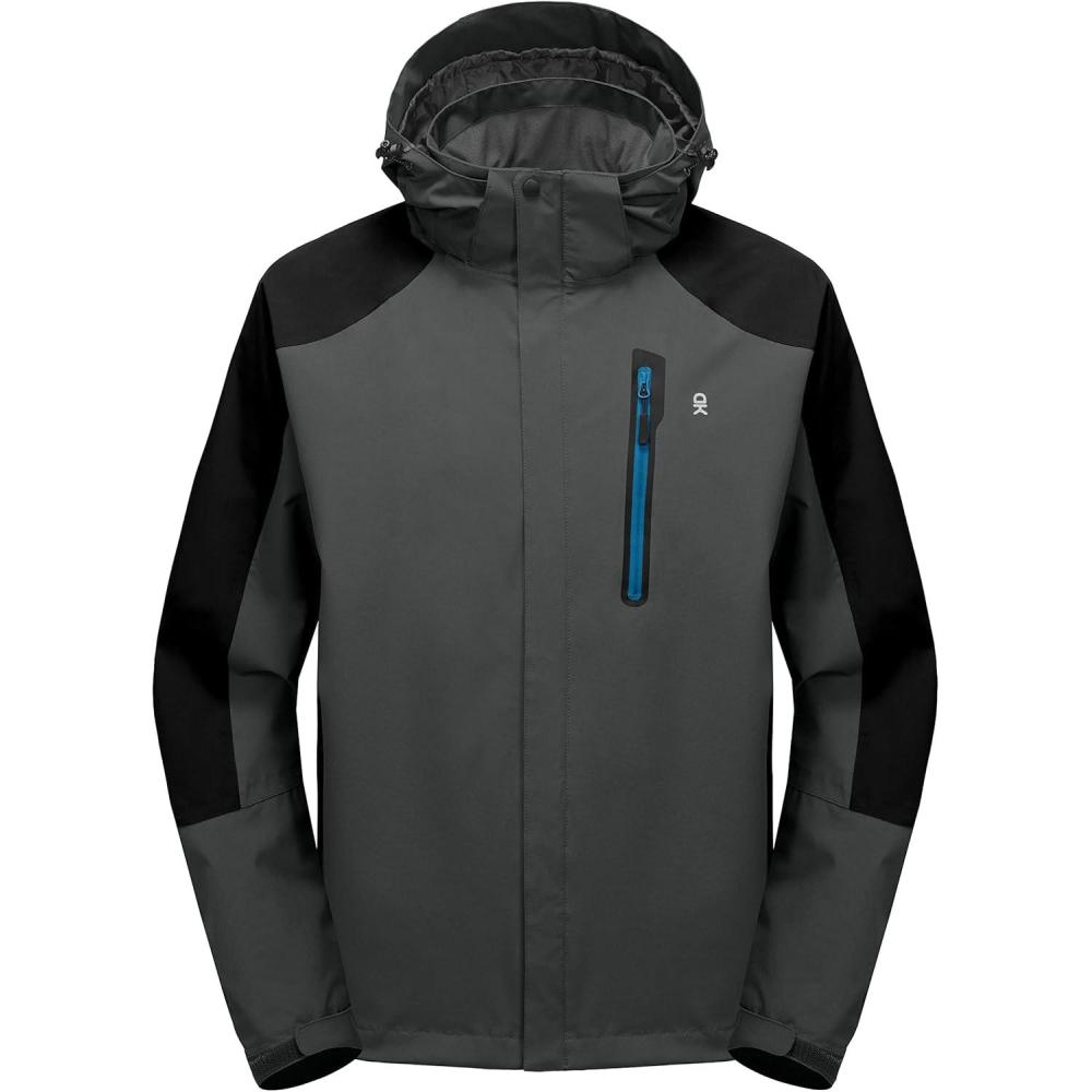 imageLittle Donkey Andy Mens Waterproof Rain Jacket Outdoor Lightweight Hooded Raincoat for Hiking Golf Travel FishingB2greyBlack