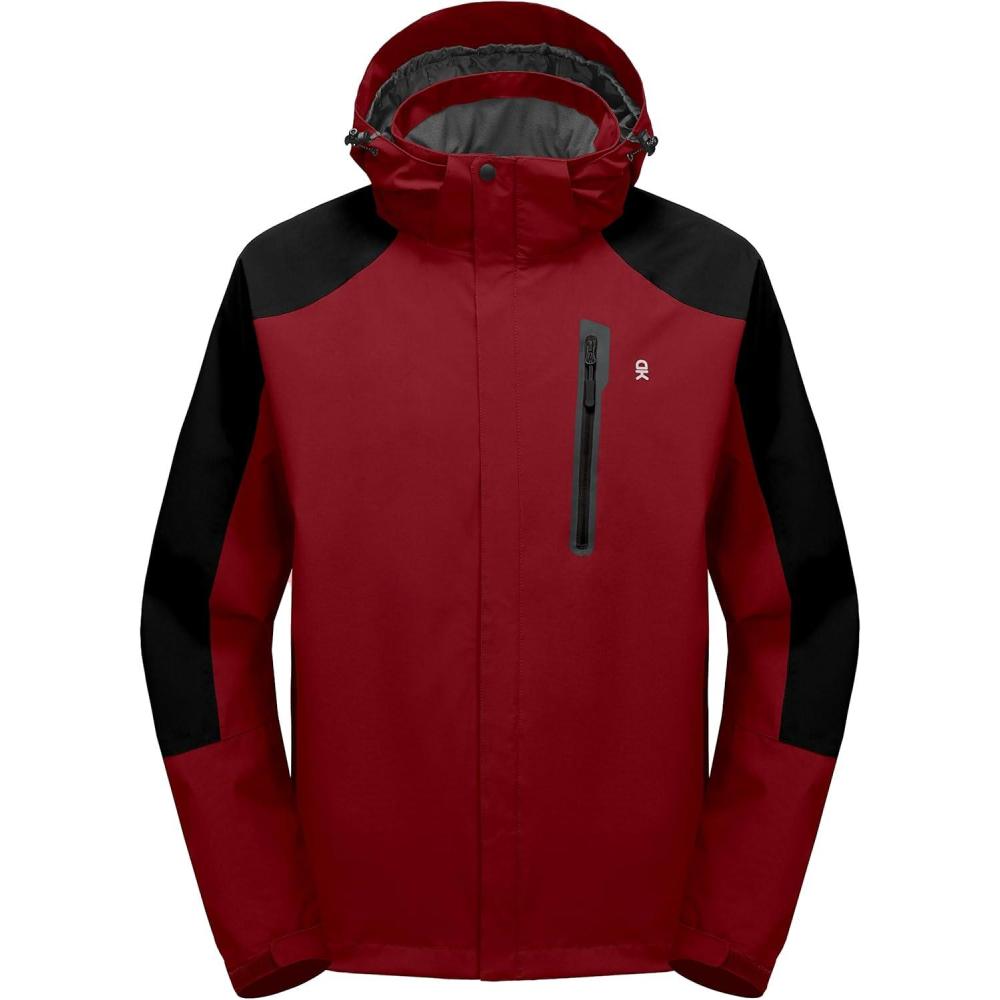 imageLittle Donkey Andy Mens Waterproof Rain Jacket Outdoor Lightweight Hooded Raincoat for Hiking Golf Travel FishingB5redBlack