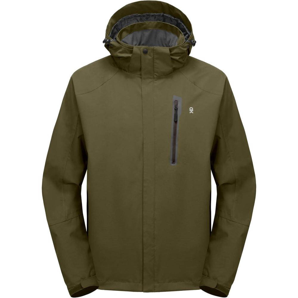imageLittle Donkey Andy Mens Waterproof Rain Jacket Outdoor Lightweight Hooded Raincoat for Hiking Golf Travel FishingC1olive GreenOlive Green