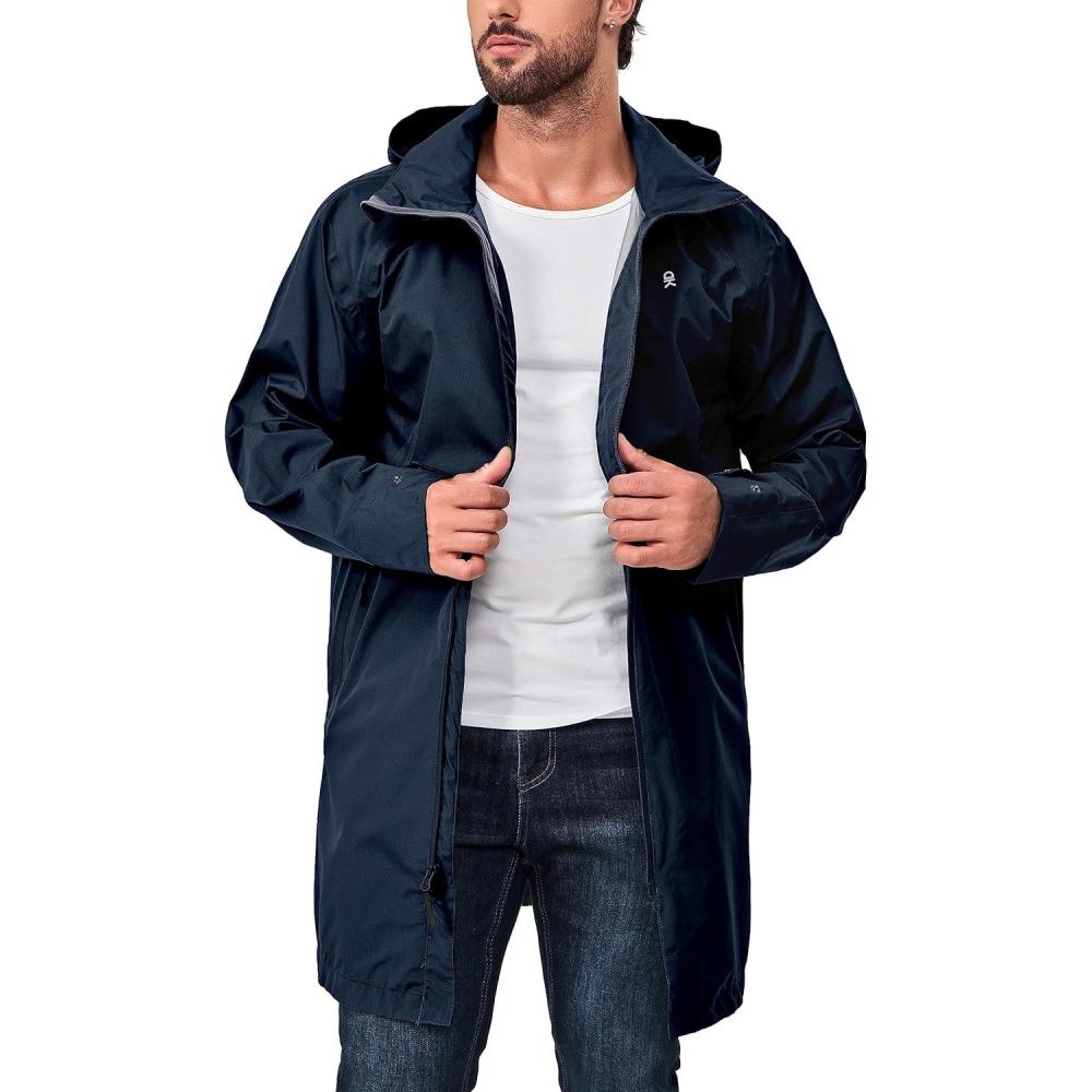 imageLittle Donkey Andy Mens Waterproof Rain Jacket Outdoor Lightweight Mountain Windbreaker Long Coat for Hiking Golf TravelDark Blue