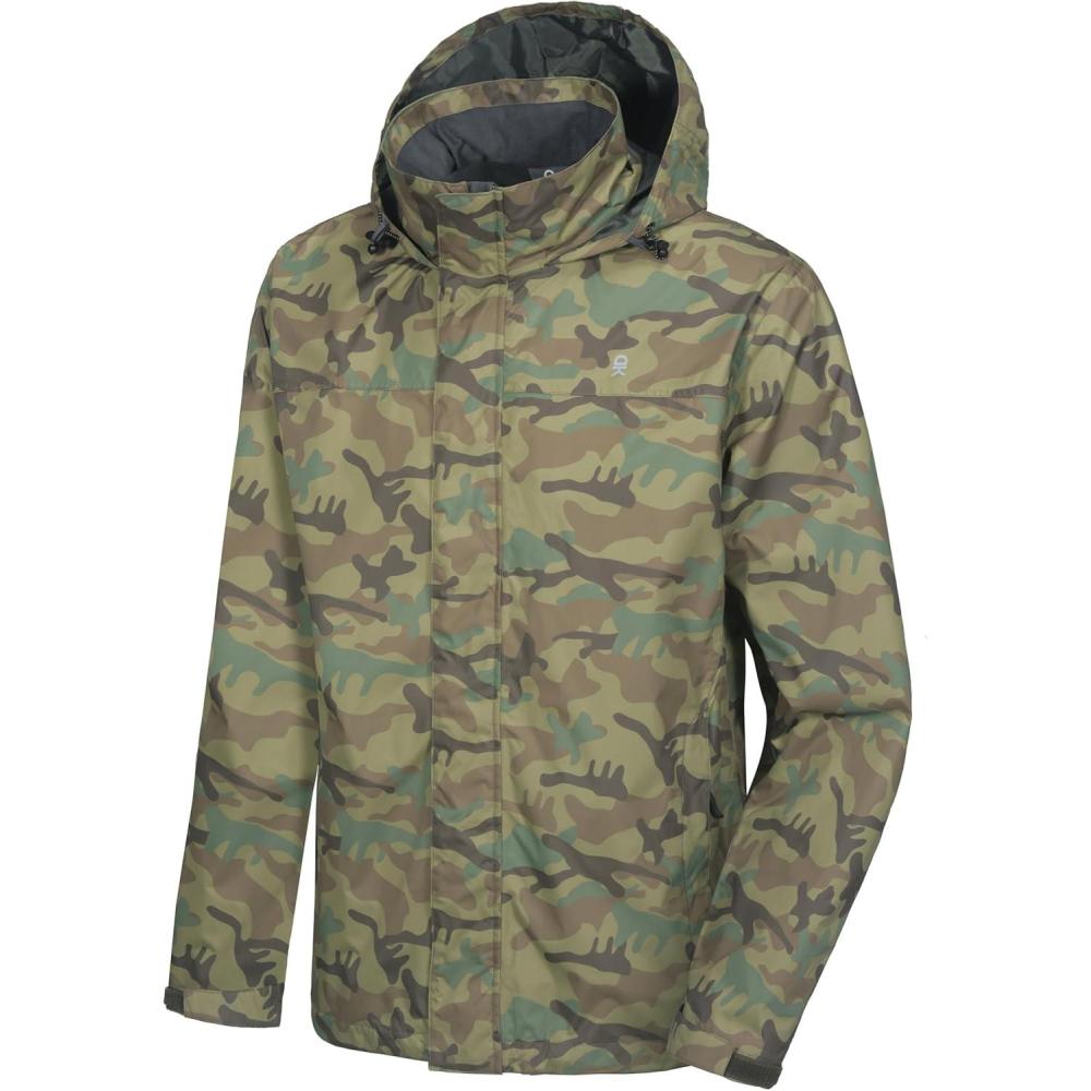 imageLittle Donkey Andy Mens Waterproof Rain Jacket Outdoor Lightweight Rain Shell Coat for HikingGolfTravelA18jungle Camouflage