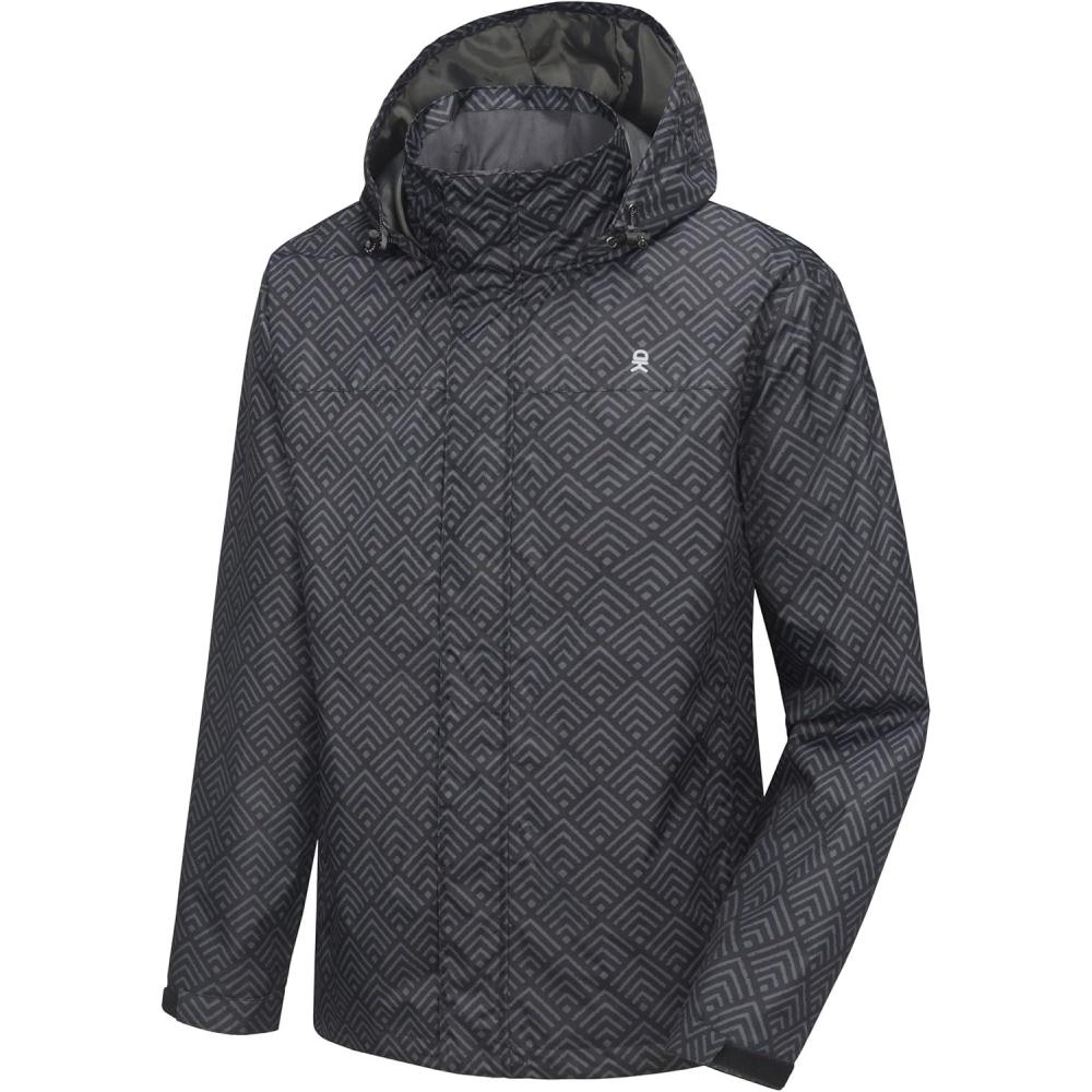 imageLittle Donkey Andy Mens Waterproof Rain Jacket Outdoor Lightweight Rain Shell Coat for HikingGolfTravelA21greyBlack