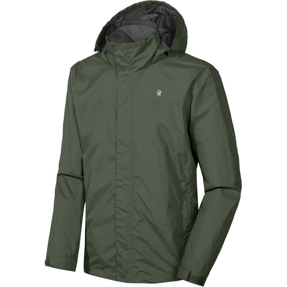 imageLittle Donkey Andy Mens Waterproof Rain Jacket Outdoor Lightweight Rain Shell Coat for HikingGolfTravelA5military Olive